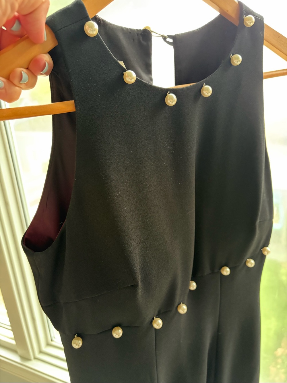 Watters and Watters Black Sleeveless Maxi Dress with Pearl Accents